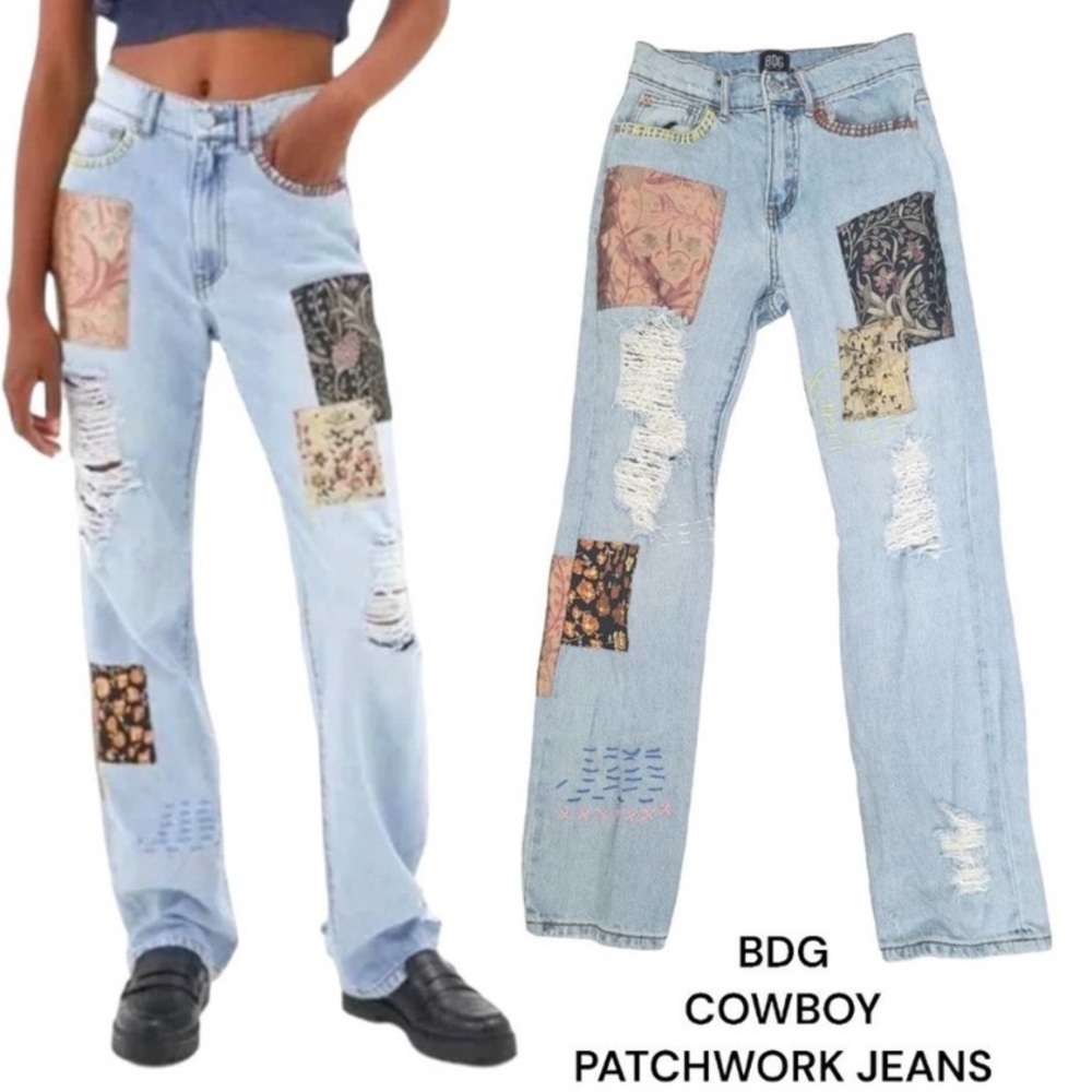 Urban Outfitters x BDG • high rise cowboy jean - printed patchwork EUC Size 27
